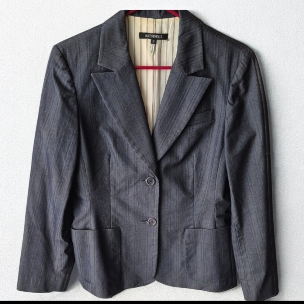 Holt Renfrew Womens Dark Grey Pin Stripe Relaxed Fit Blazer Size 10